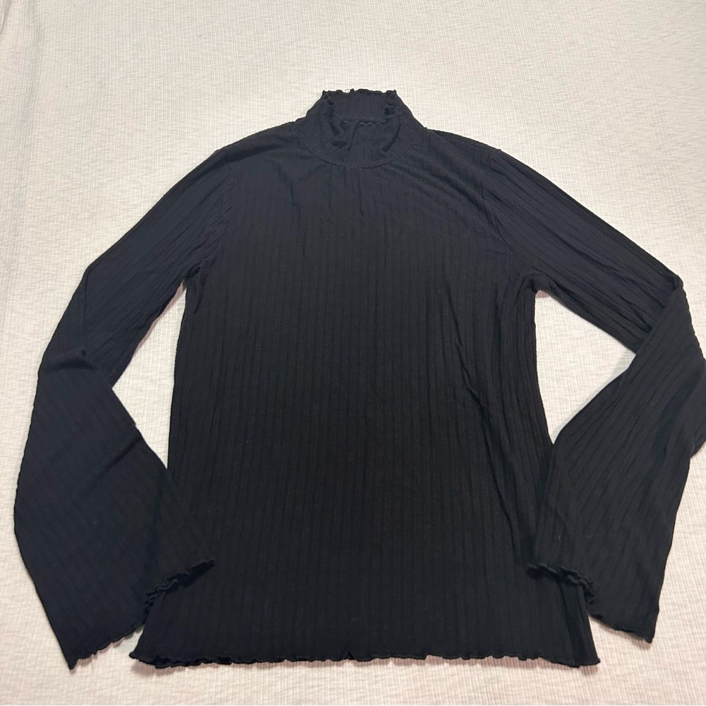 Madewell Ribbed Flare Long Sleeve Knit Blouse Shirt Womens Small Black Soft